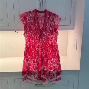 Poupette St. Barth Red and White Fringed Dress